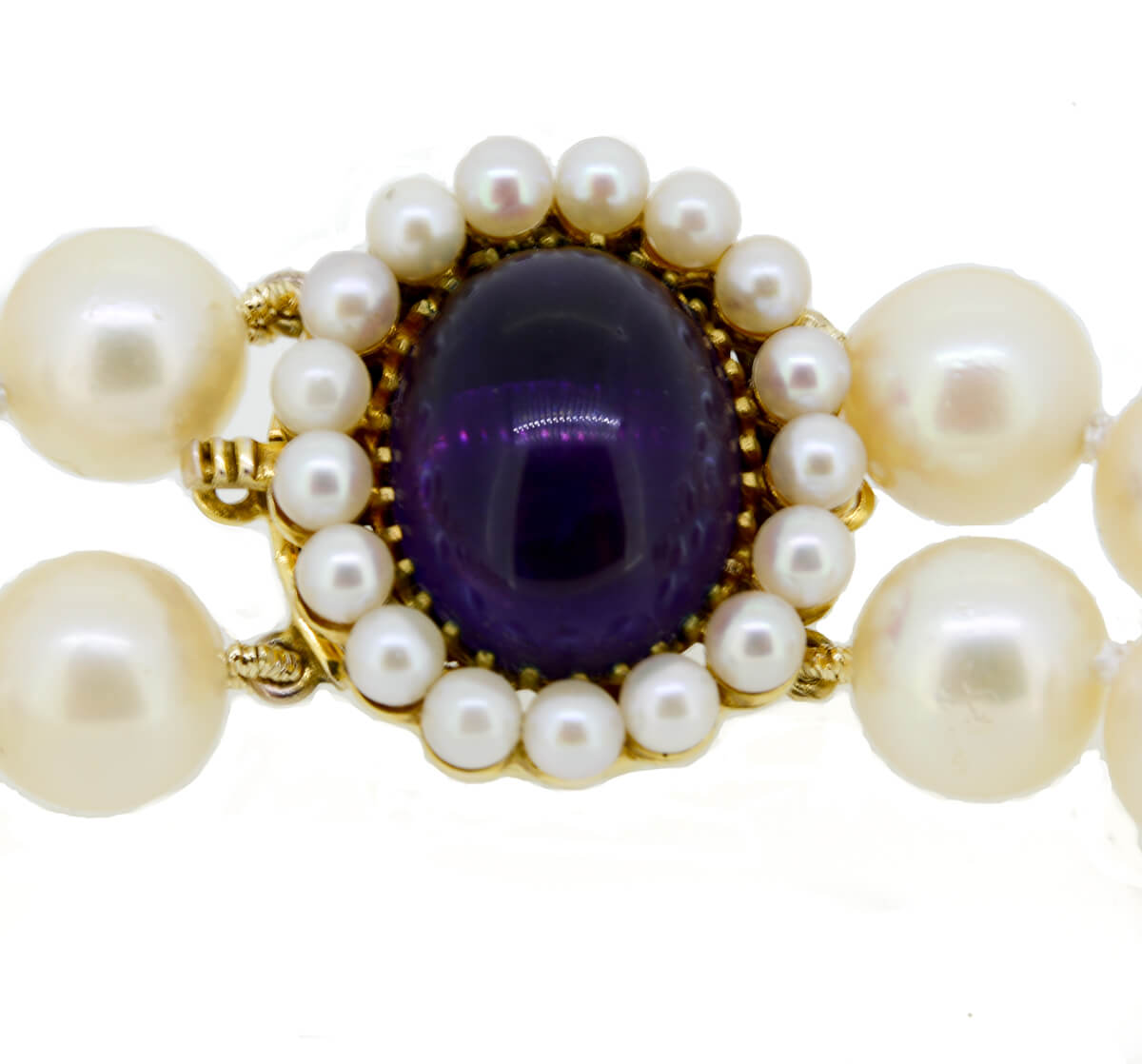 Double Row Akoya Pearl Necklace On Amethyst & Pearl Clasp 9 To 9.5mm