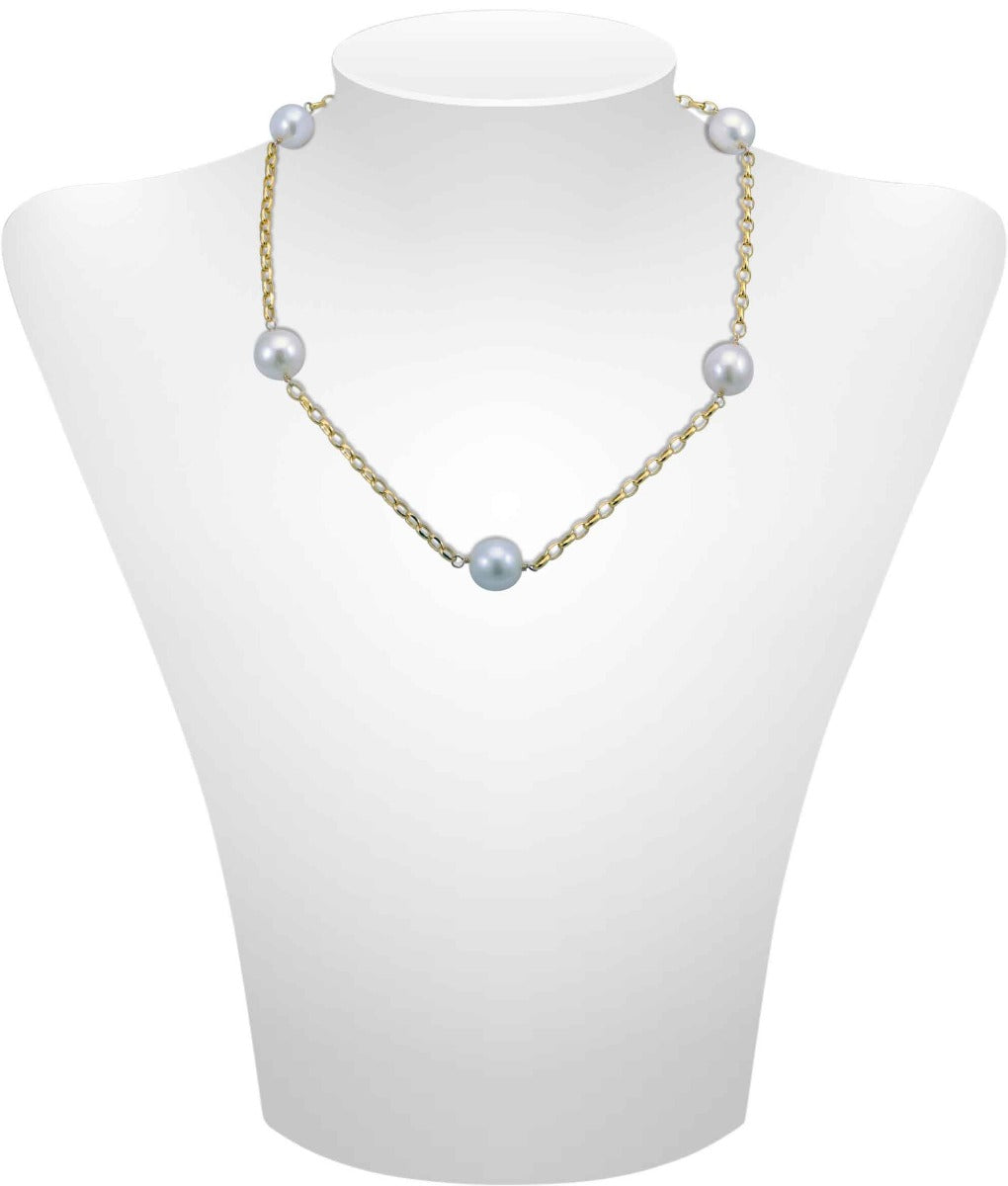 Freshwater Pearl & Oval Link Chain Necklace | 9ct Yellow Gold