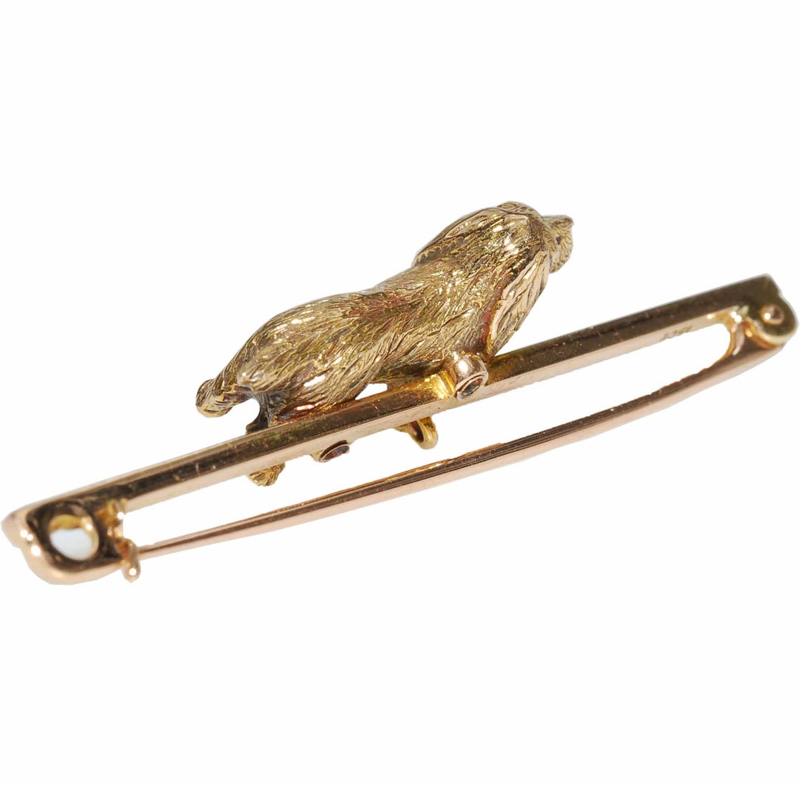 Early 20th Century 15ct Yellow Gold Spaniel Motif Bar Brooch