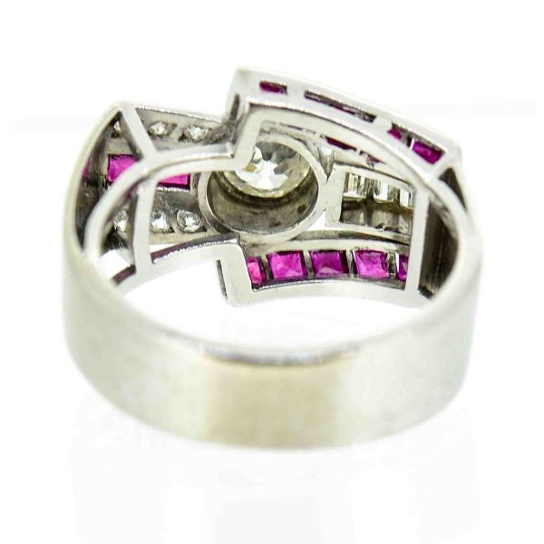 18ct White Gold Art Deco Ruby and Diamond Cocktail Ring