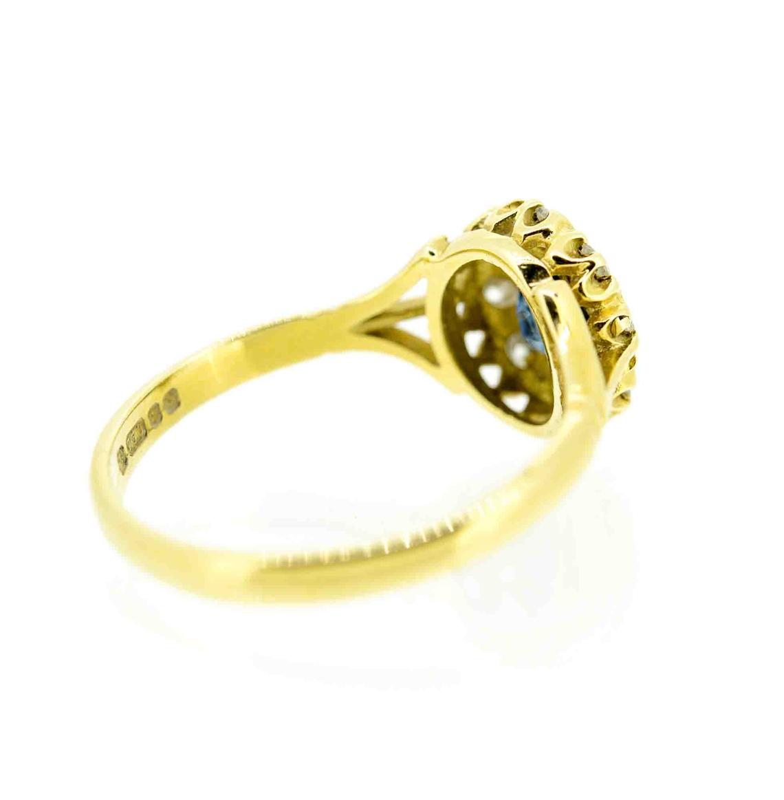 Antique Style 18ct Yellow Gold Sapphire And Diamond Cluster Ring