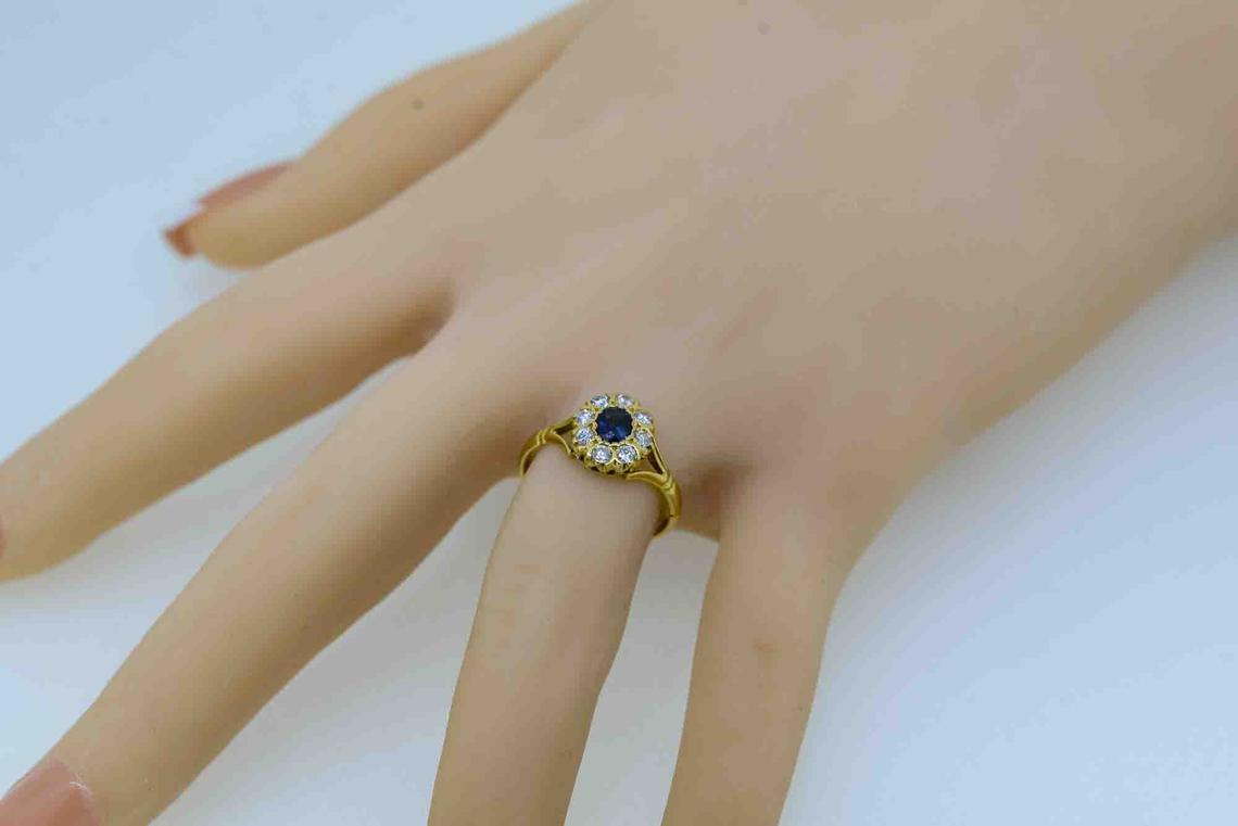 Antique Style 18ct Yellow Gold Sapphire And Diamond Cluster Ring