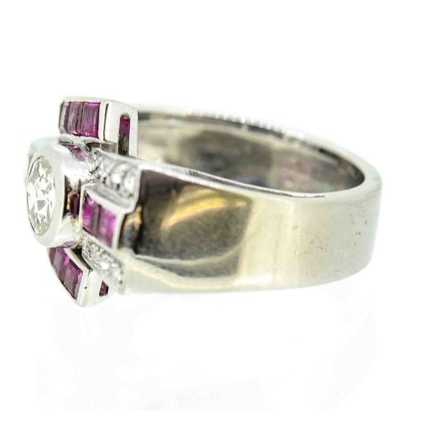 18ct White Gold Art Deco Ruby and Diamond Cocktail Ring