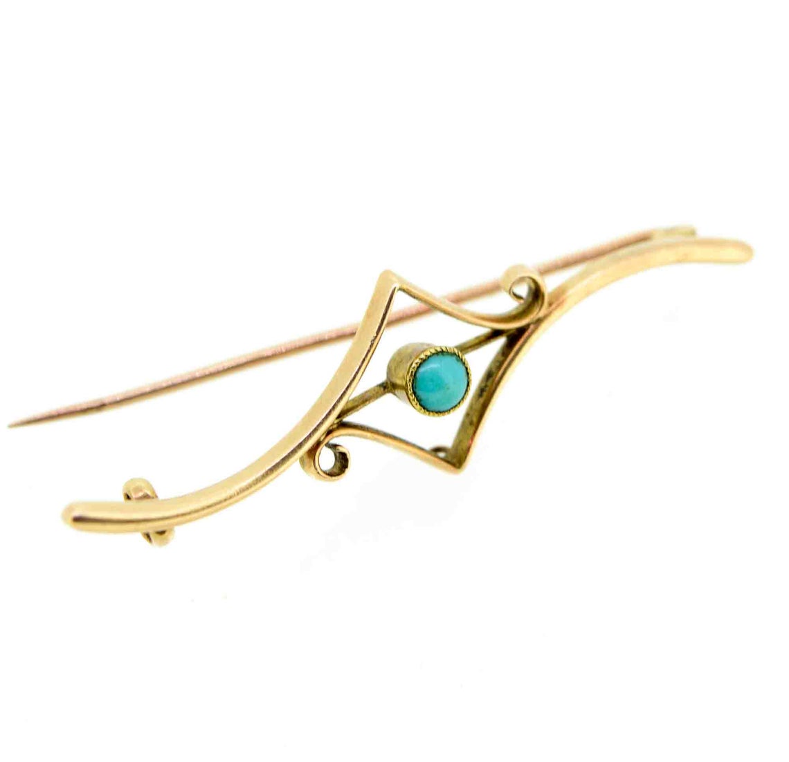 Edwardian 15ct Yellow Gold Turquoise Bar Brooch