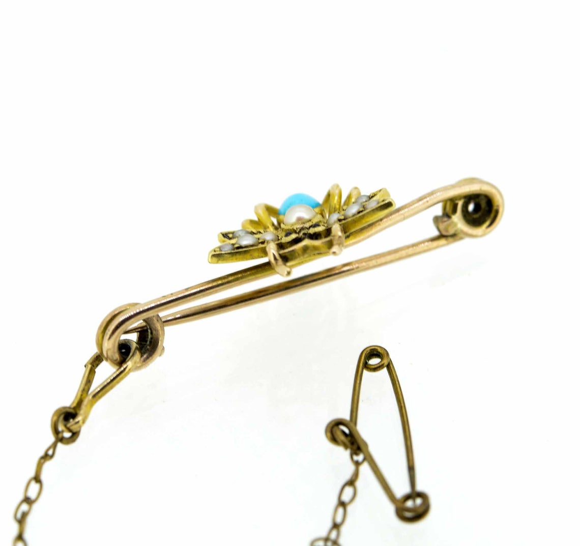 Late Victorian 9ct Yellow Gold Gem Set Insect Brooch