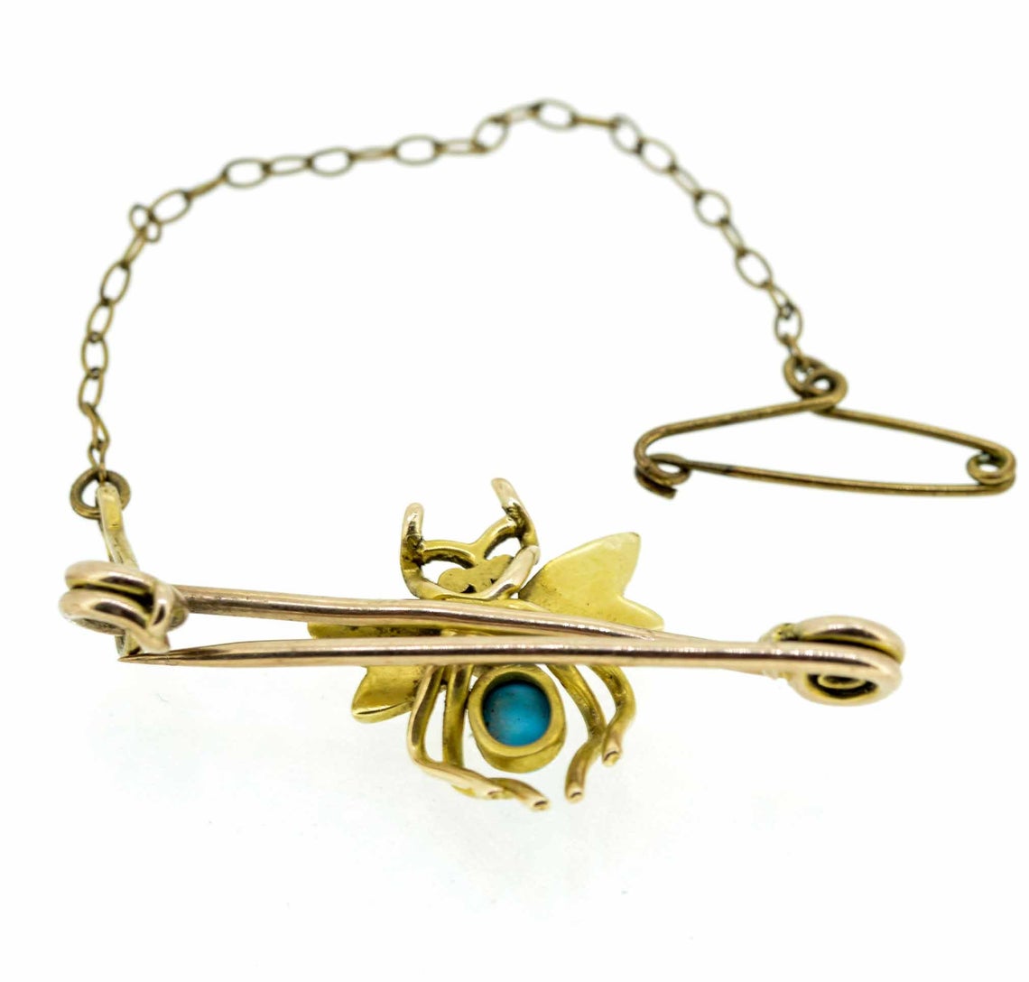 Late Victorian 9ct Yellow Gold Gem Set Insect Brooch