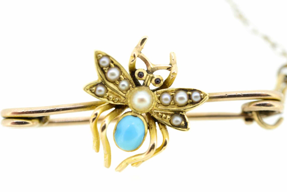 Late Victorian 9ct Yellow Gold Gem Set Insect Brooch
