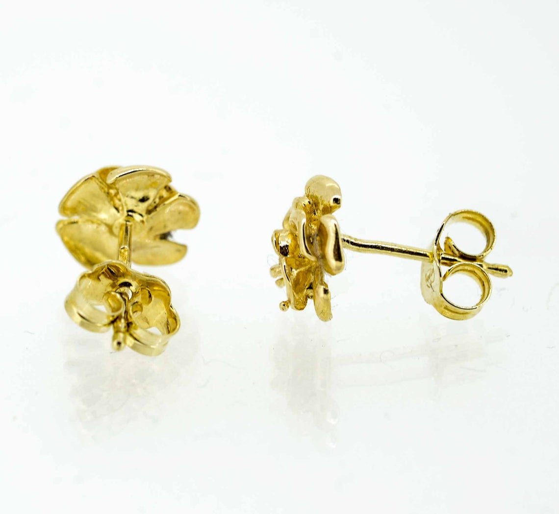 Vintage 9ct Yellow Gold Flower Rose Stud Earrings