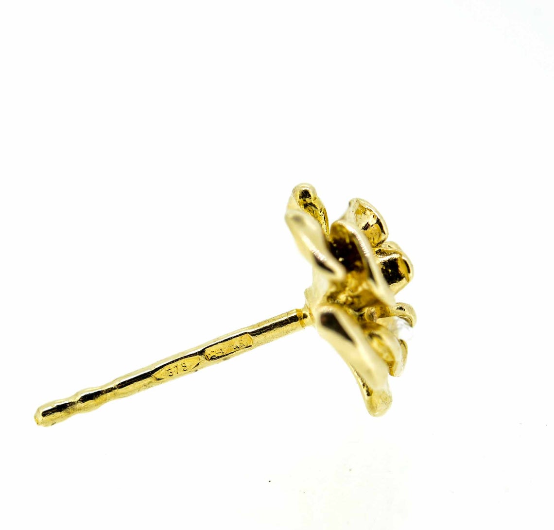 Vintage 9ct Yellow Gold Flower Rose Stud Earrings