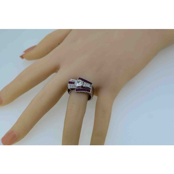 18ct White Gold Art Deco Ruby and Diamond Cocktail Ring