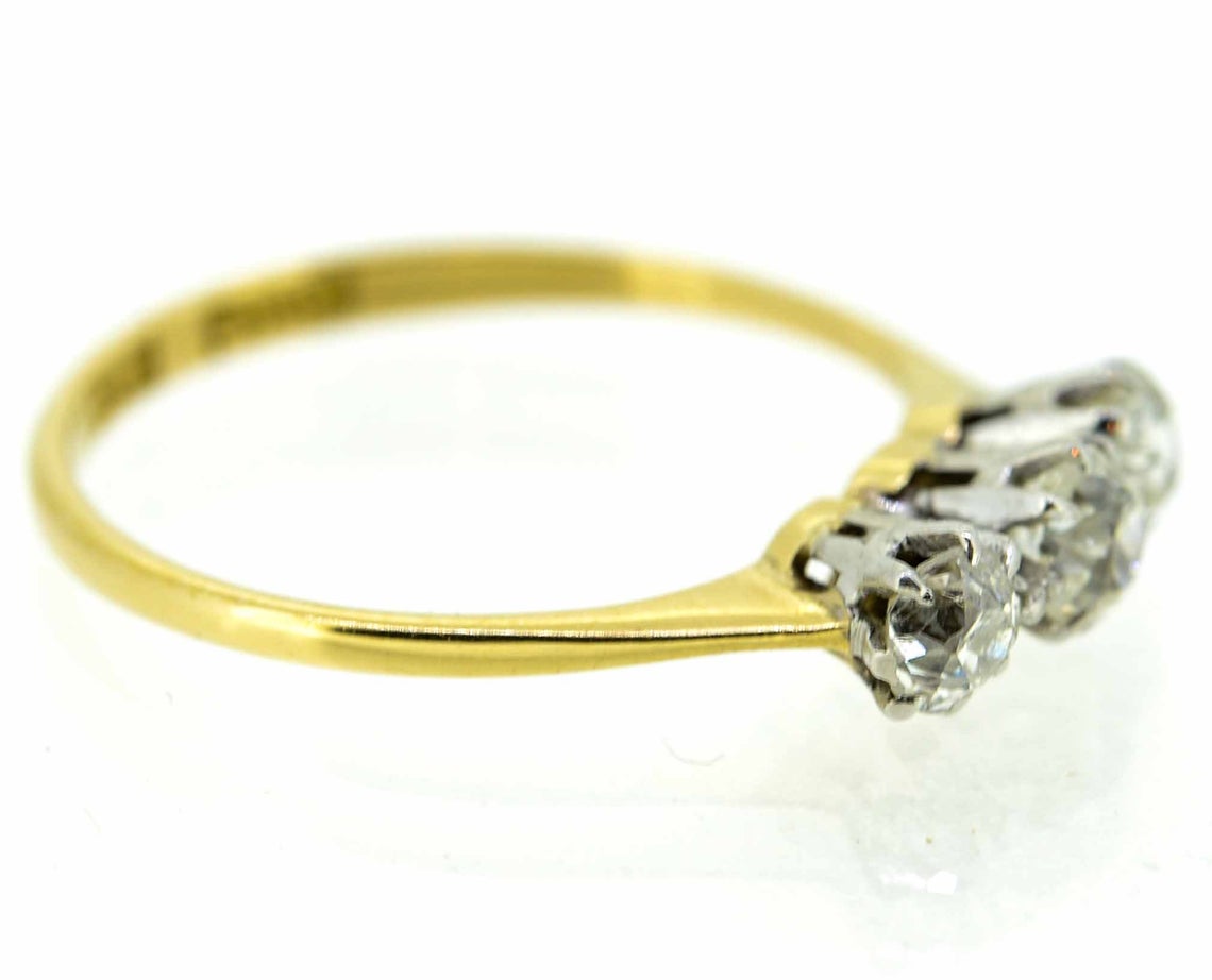Early 20th Century 18ct Yellow Gold Old Cut Diamond Three Stone Ring