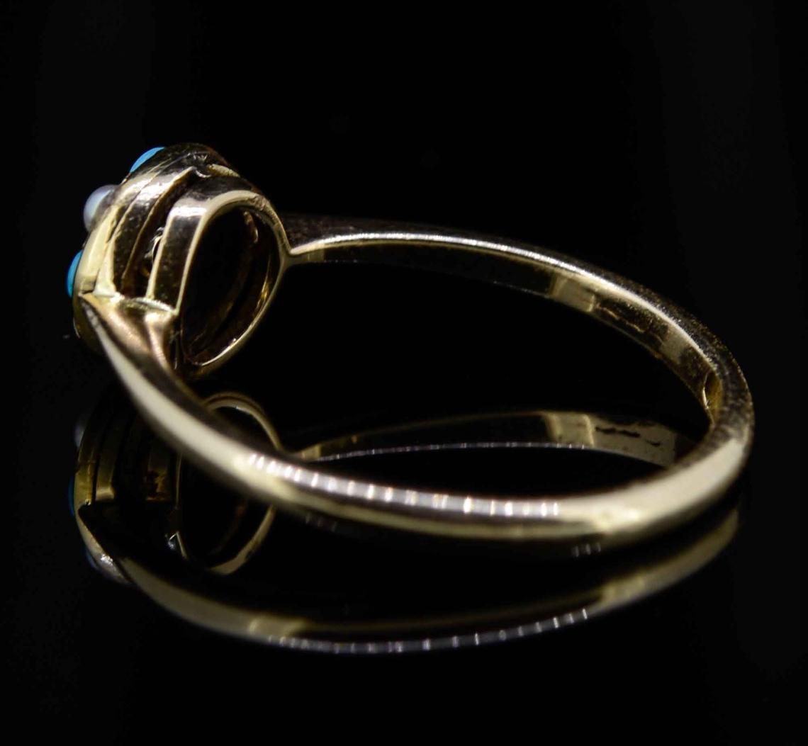 Early 20th Century 9ct Yellow Gold Pearl and Turquoise Cluster Ring