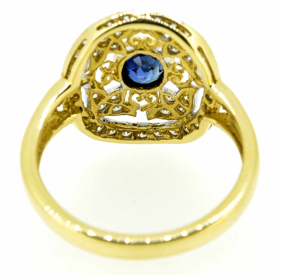 18ct Yellow Gold Antique Style Sapphire and Diamond Cluster Ring