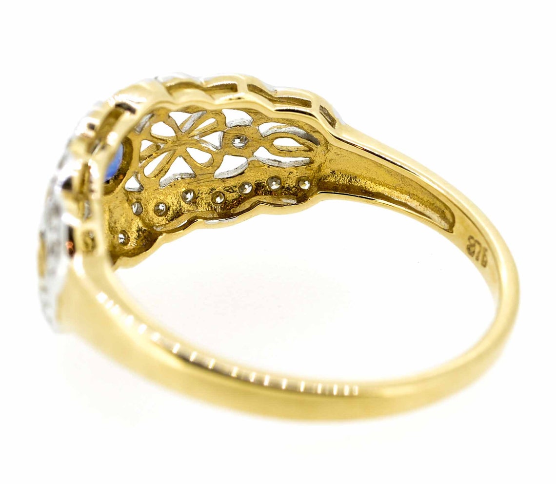 9ct Yellow Gold Antique Style Sapphire and Diamond Ring