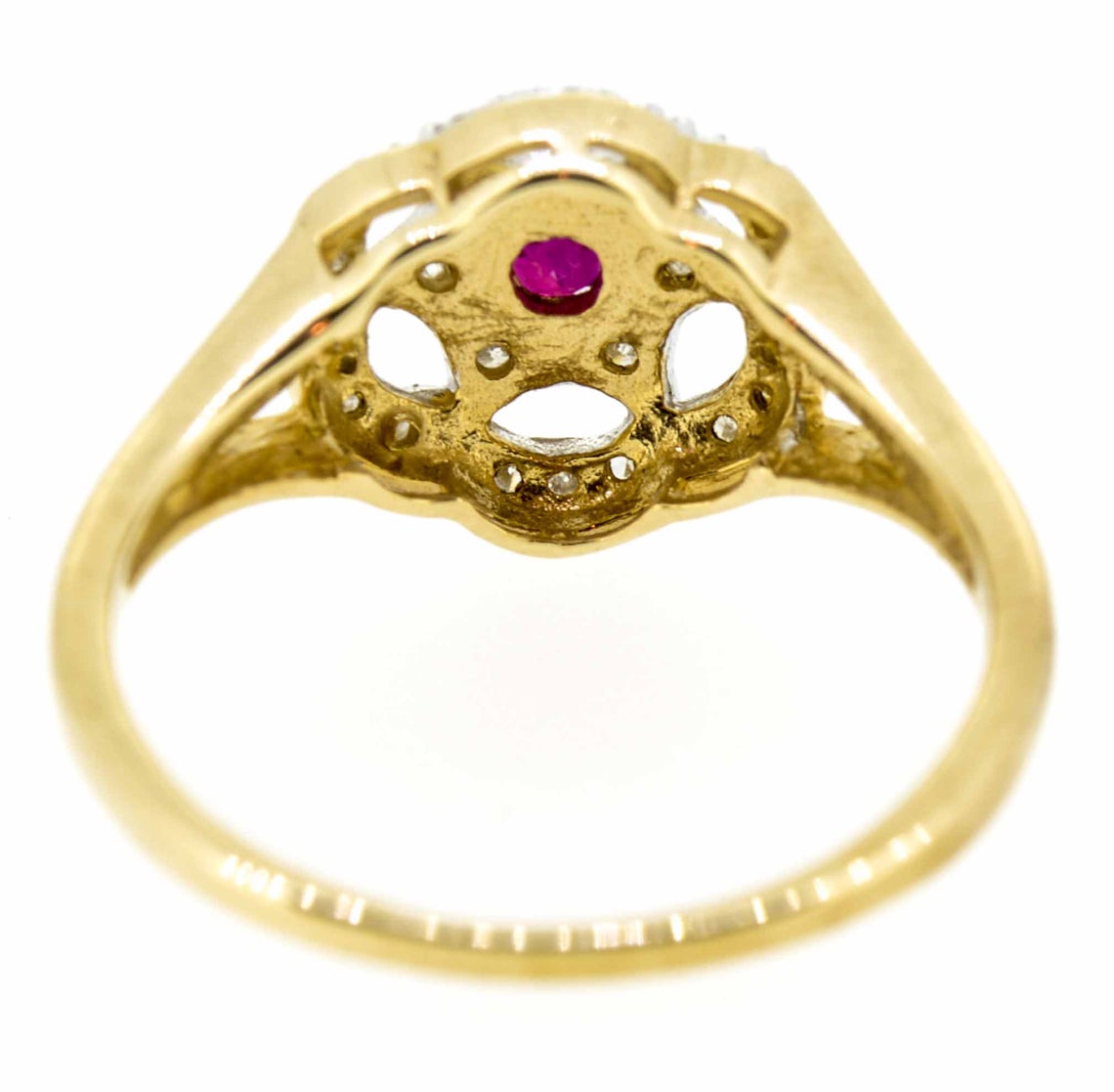9ct Yellow Gold Antique Style Ruby and Diamond Cluster Ring