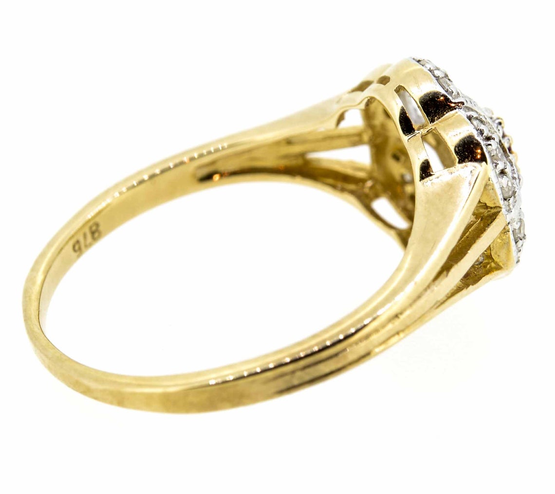 9ct Yellow Gold Antique Style Ruby and Diamond Cluster Ring