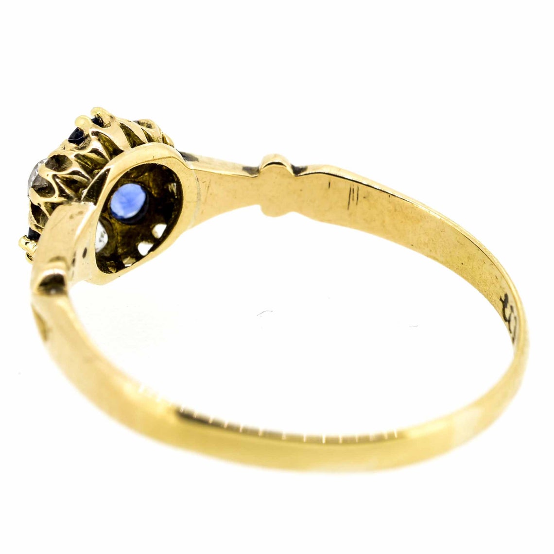 Edwardian 18ct Yellow Gold Sapphire and Diamond Cluster Ring