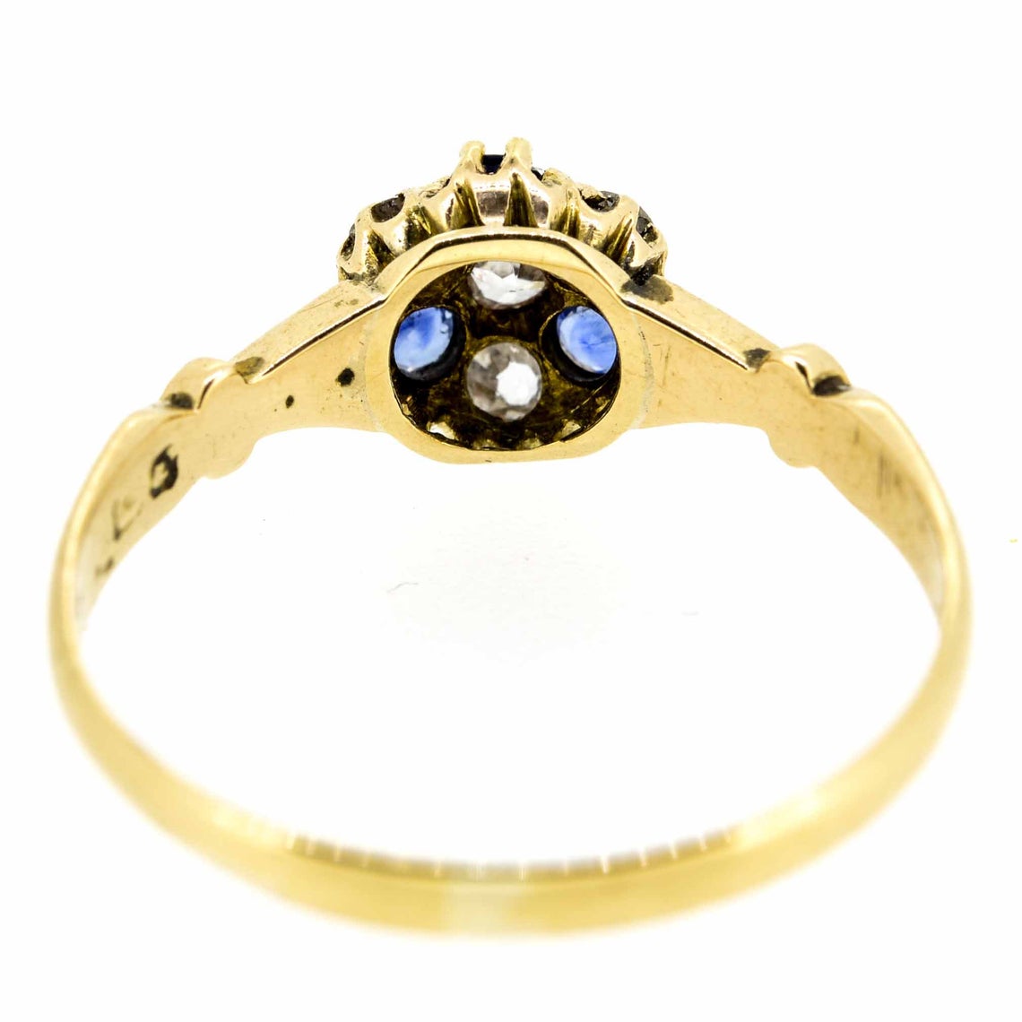 Edwardian 18ct Yellow Gold Sapphire and Diamond Cluster Ring