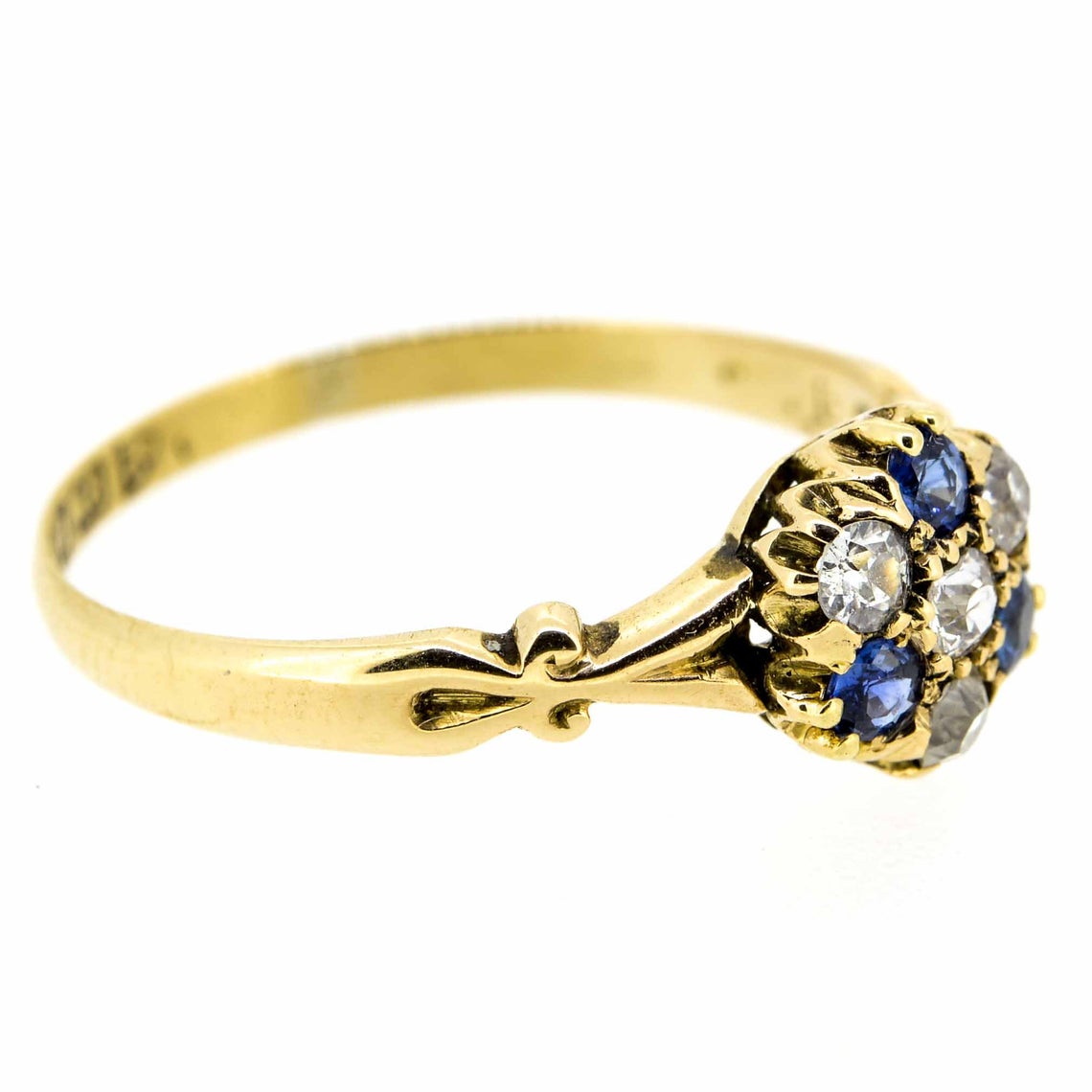 Edwardian 18ct Yellow Gold Sapphire and Diamond Cluster Ring