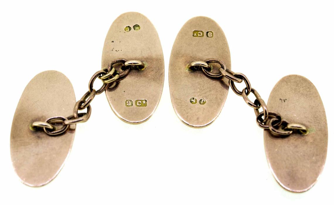 Early 20th Century 9ct Rose Gold Oval Engraved Cufflinks