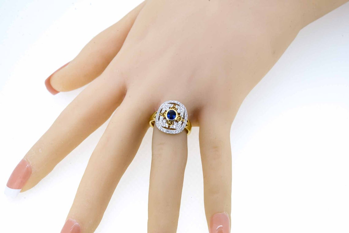 18ct Yellow Gold Antique Style Sapphire and Diamond Cluster Ring