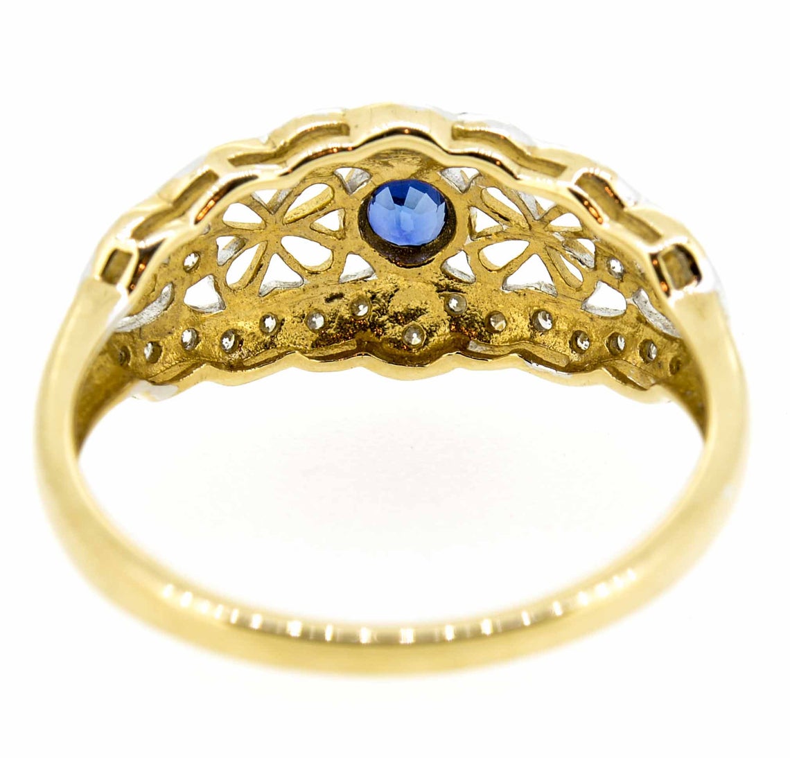 9ct Yellow Gold Antique Style Sapphire and Diamond Ring