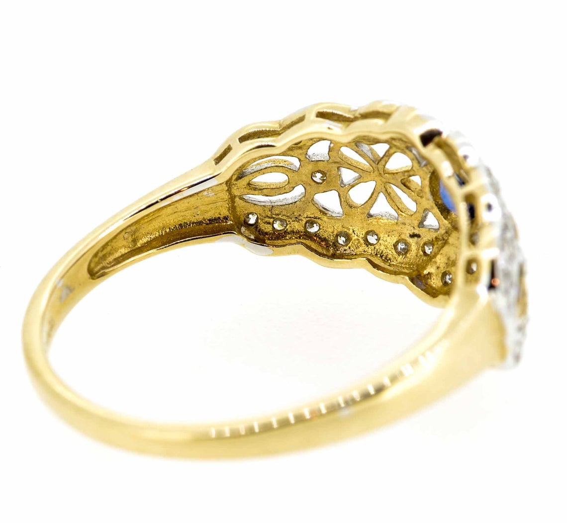9ct Yellow Gold Antique Style Sapphire and Diamond Ring
