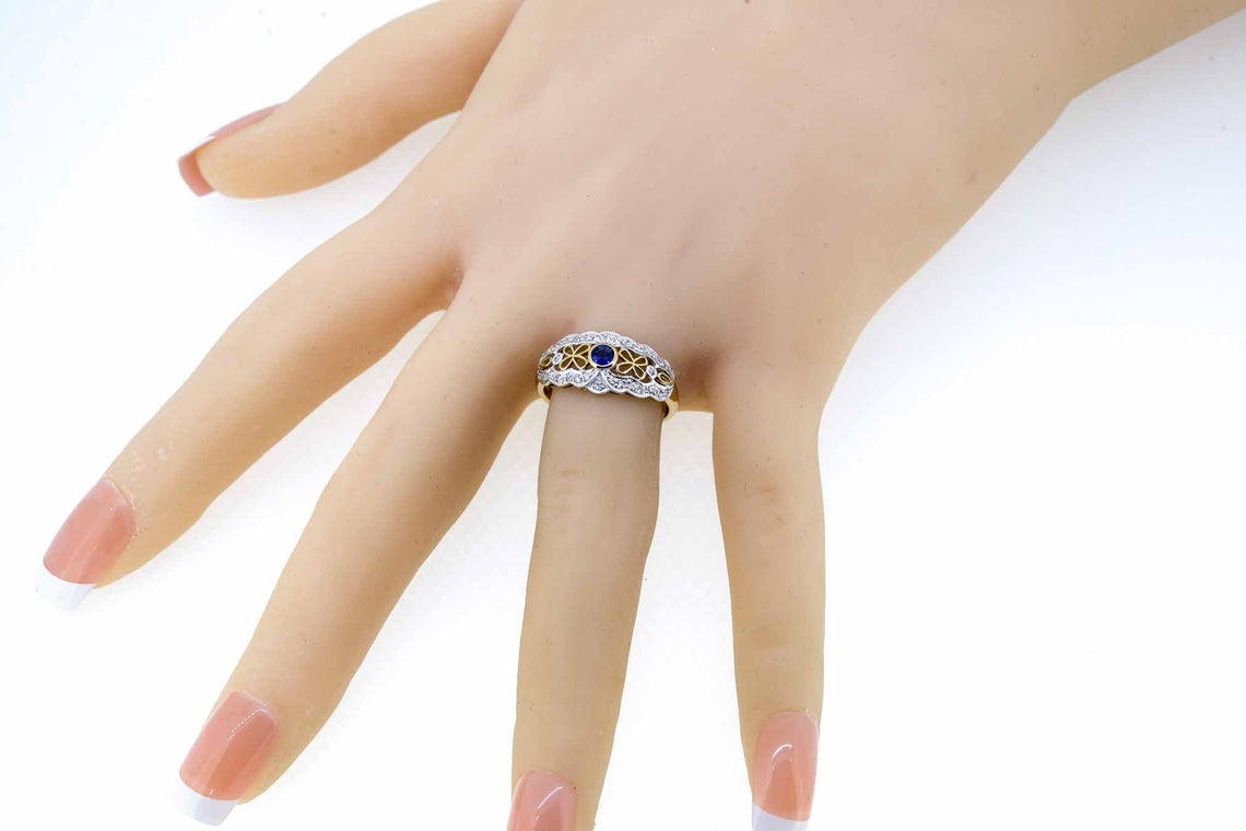 9ct Yellow Gold Antique Style Sapphire and Diamond Ring