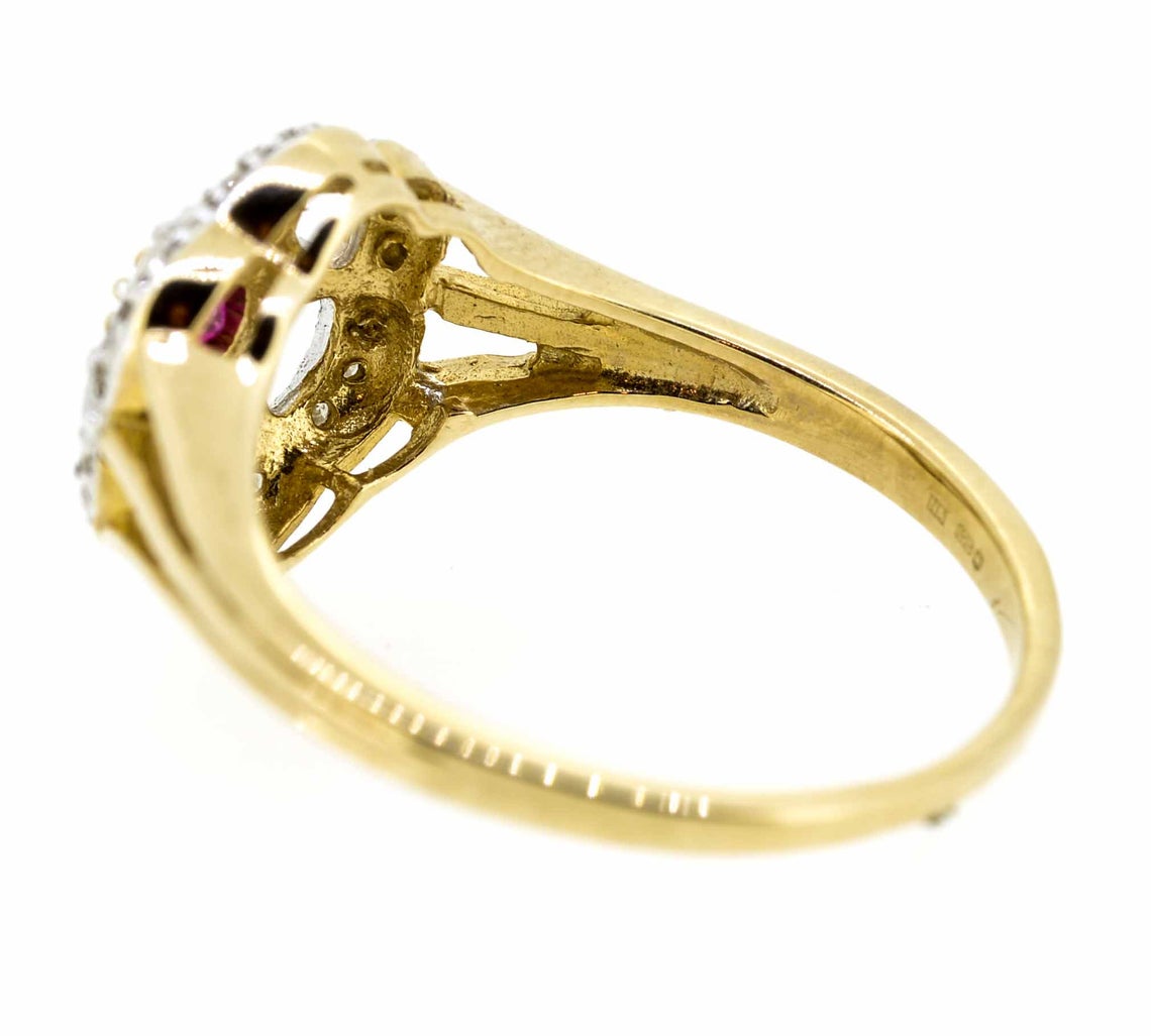 9ct Yellow Gold Antique Style Ruby and Diamond Cluster Ring