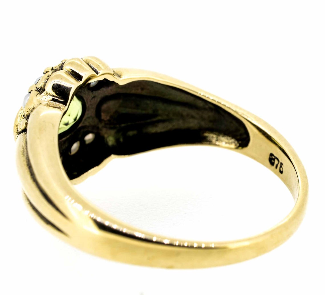 9ct Yellow Gold Antique Style Peridot and Seed Pearl Dress Ring