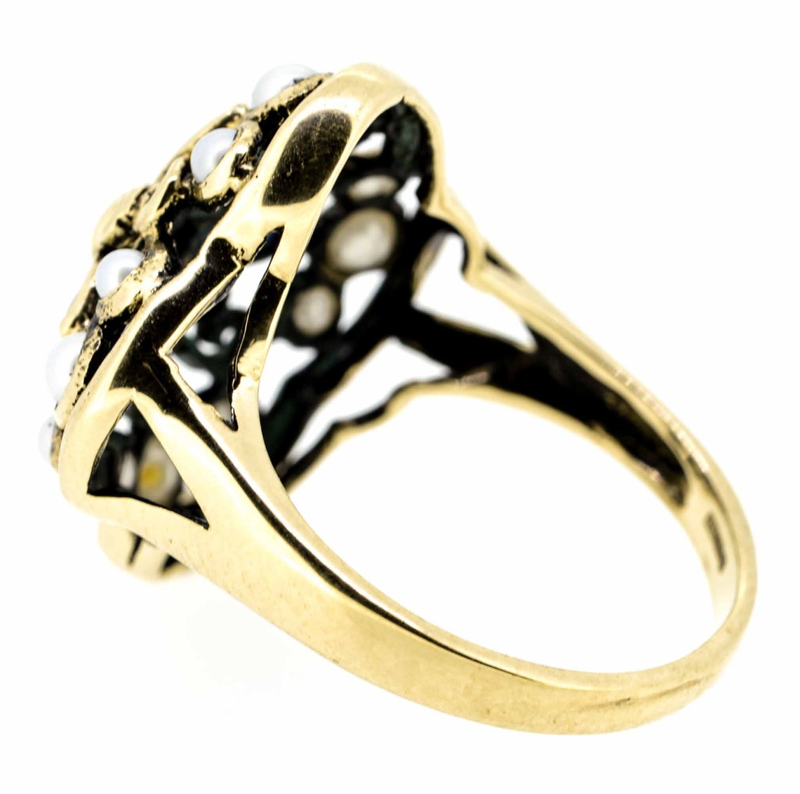 9ct Yellow Gold Antique Style Sapphire Diamond and Pearl Ring