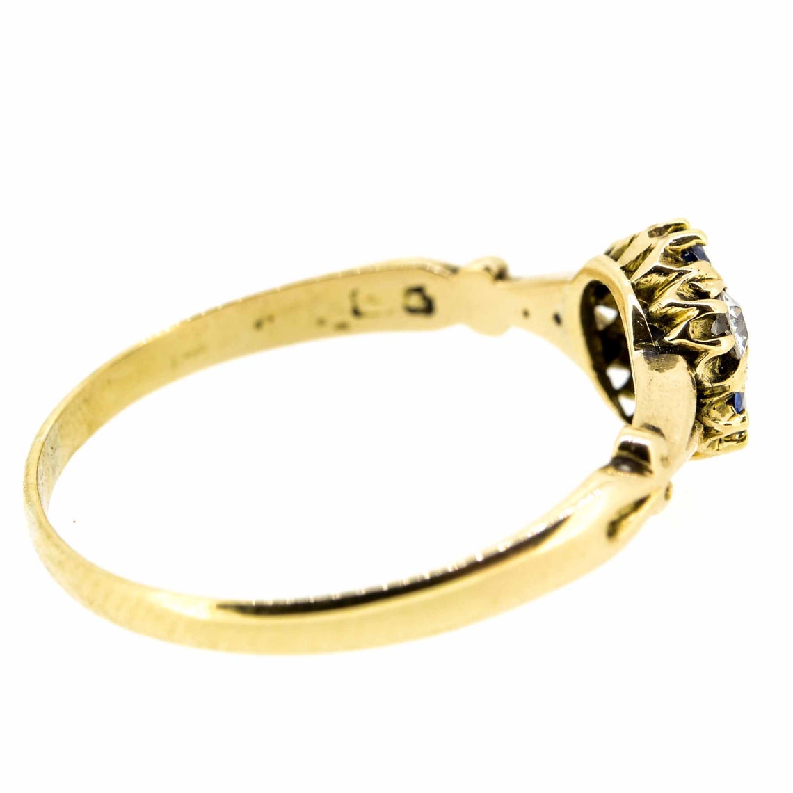Edwardian 18ct Yellow Gold Sapphire and Diamond Cluster Ring