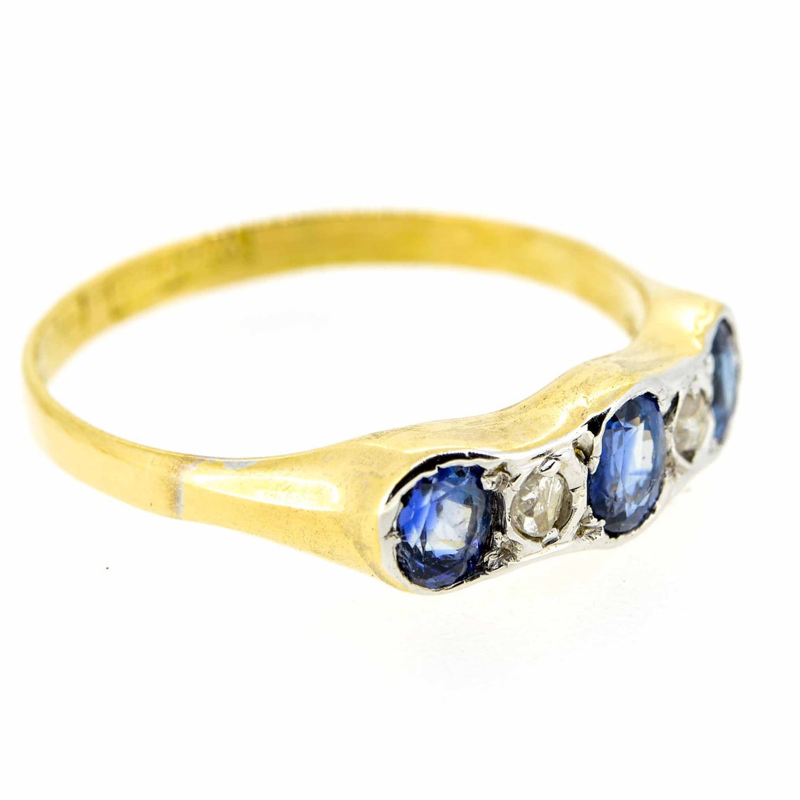 Early 20th Century 18ct Yellow Gold Sapphire and Diamond Five Stone Ring