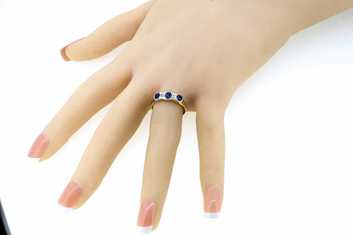 Early 20th Century 18ct Yellow Gold Sapphire and Diamond Five Stone Ring