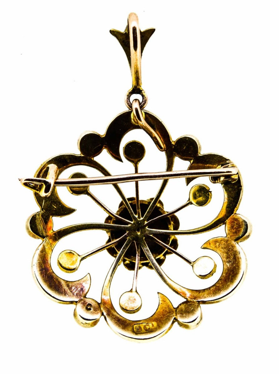 Victorian 9ct Gold Turquoise & Pearl Brooch / Pendant