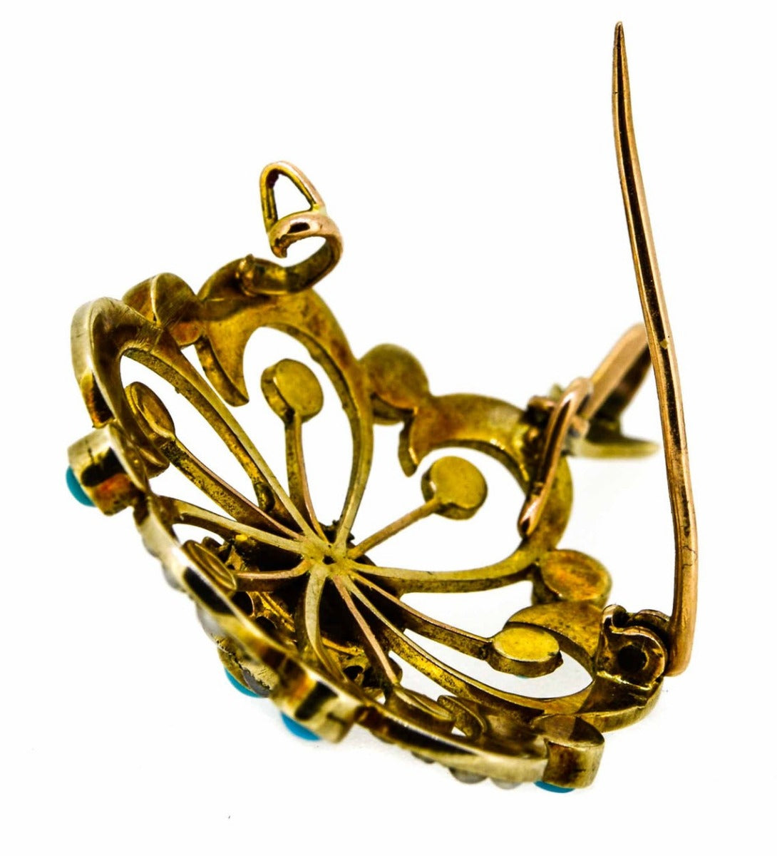 Victorian 9ct Gold Turquoise & Pearl Brooch / Pendant