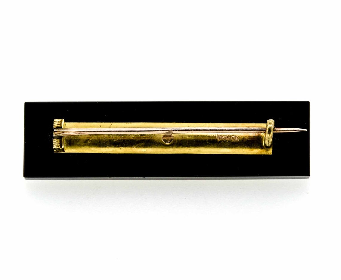 Victorian 9ct Yellow Gold Black Onyx and Pearl Brooch