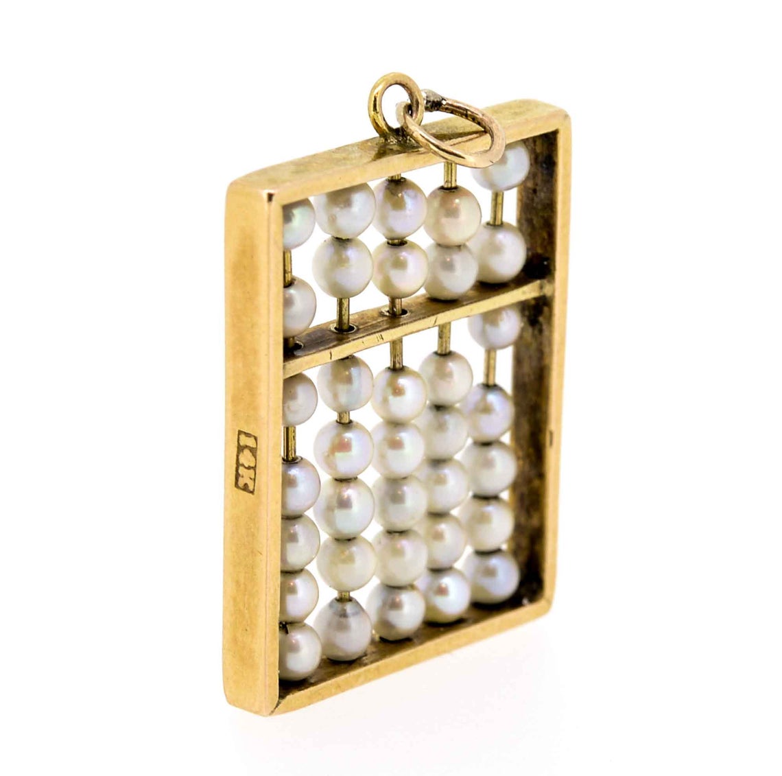 1960s 14ct Gold Abacus Pearl Charm/Pendant