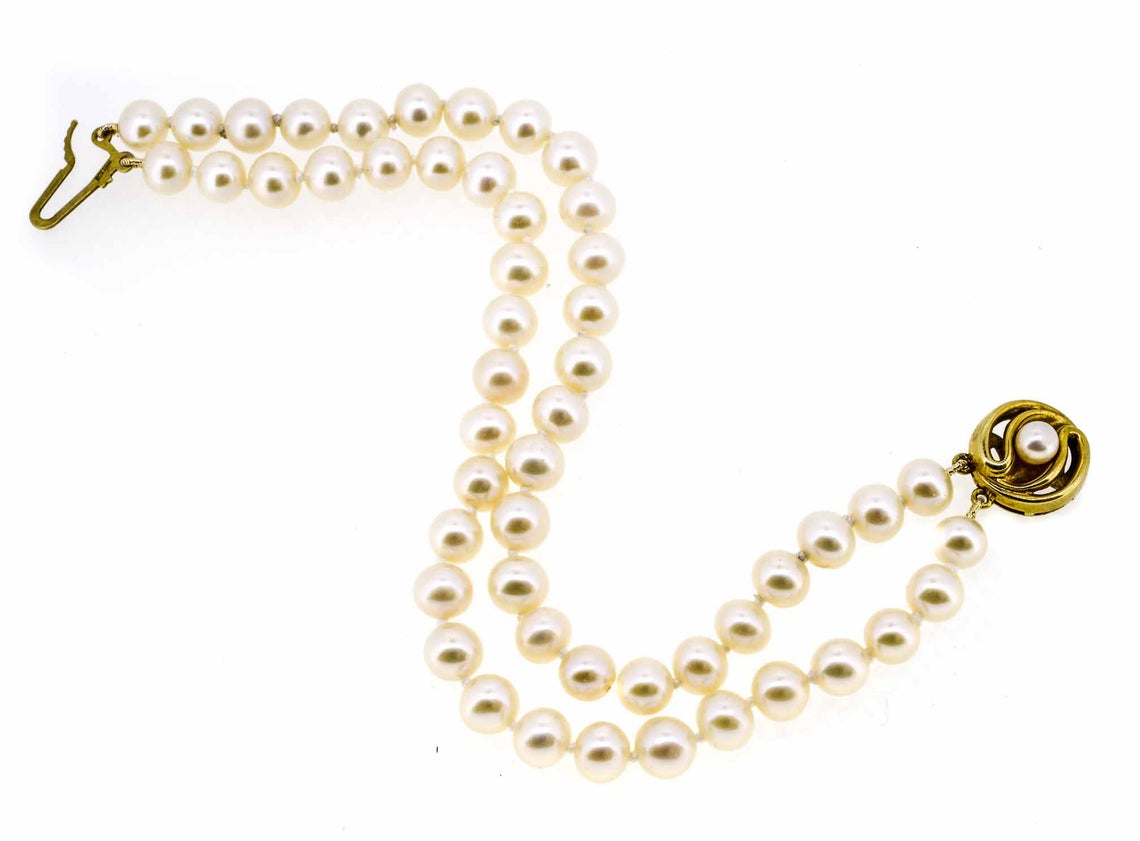 Two Strand Pearl Bracelet With Pearl Set Circular Clasp