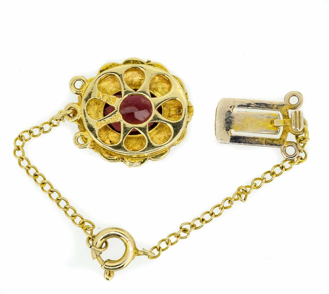 Mid 20th Century 9ct Yellow Gold Pearl and Garnet Cluster Clasp