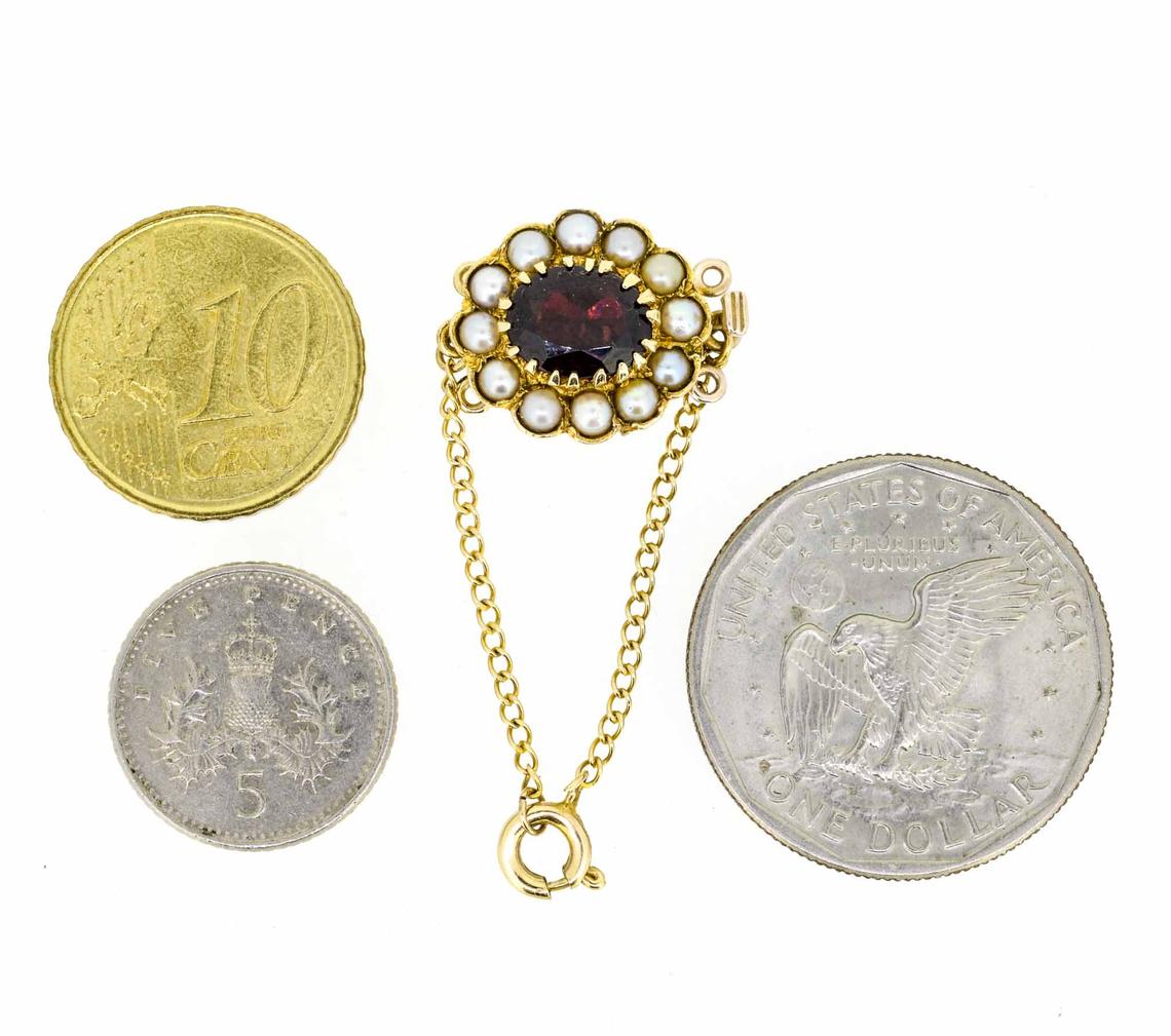 Mid 20th Century 9ct Yellow Gold Pearl and Garnet Cluster Clasp