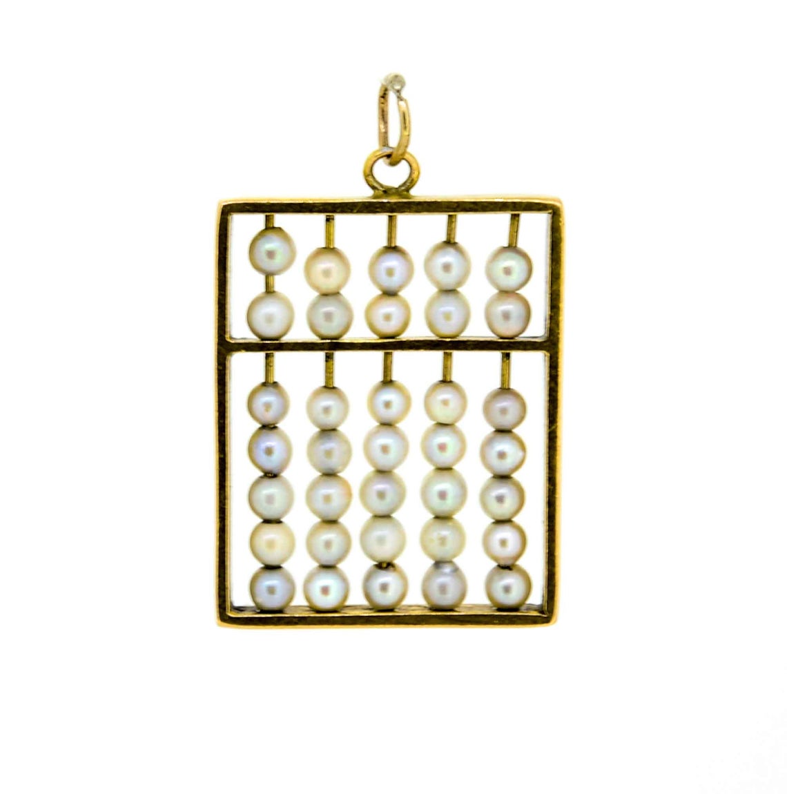 1960s 14ct Gold Abacus Pearl Charm/Pendant