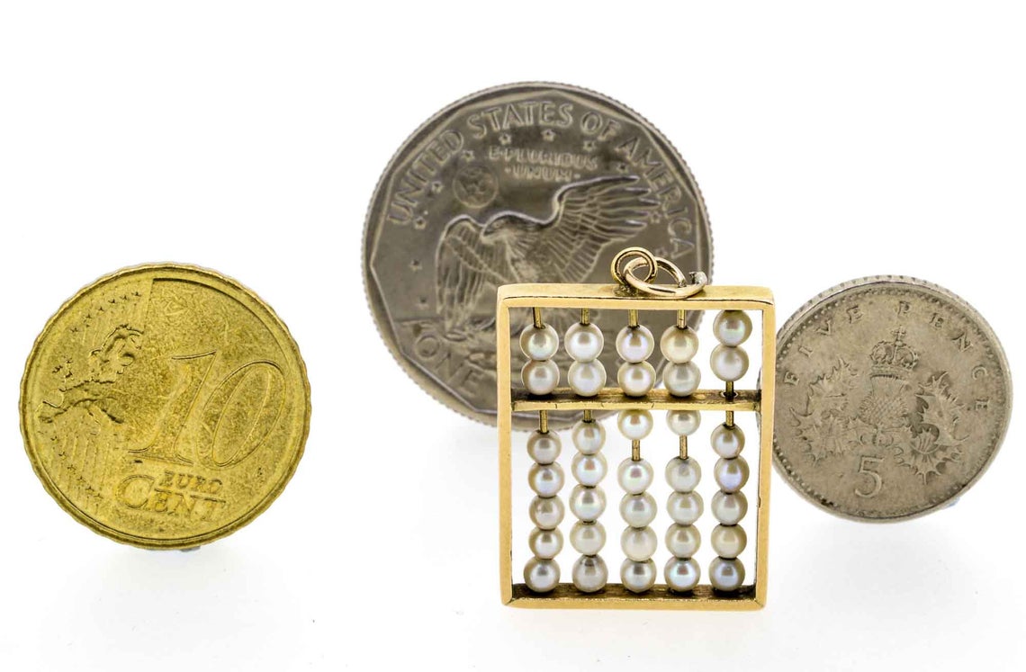 1960s 14ct Gold Abacus Pearl Charm/Pendant