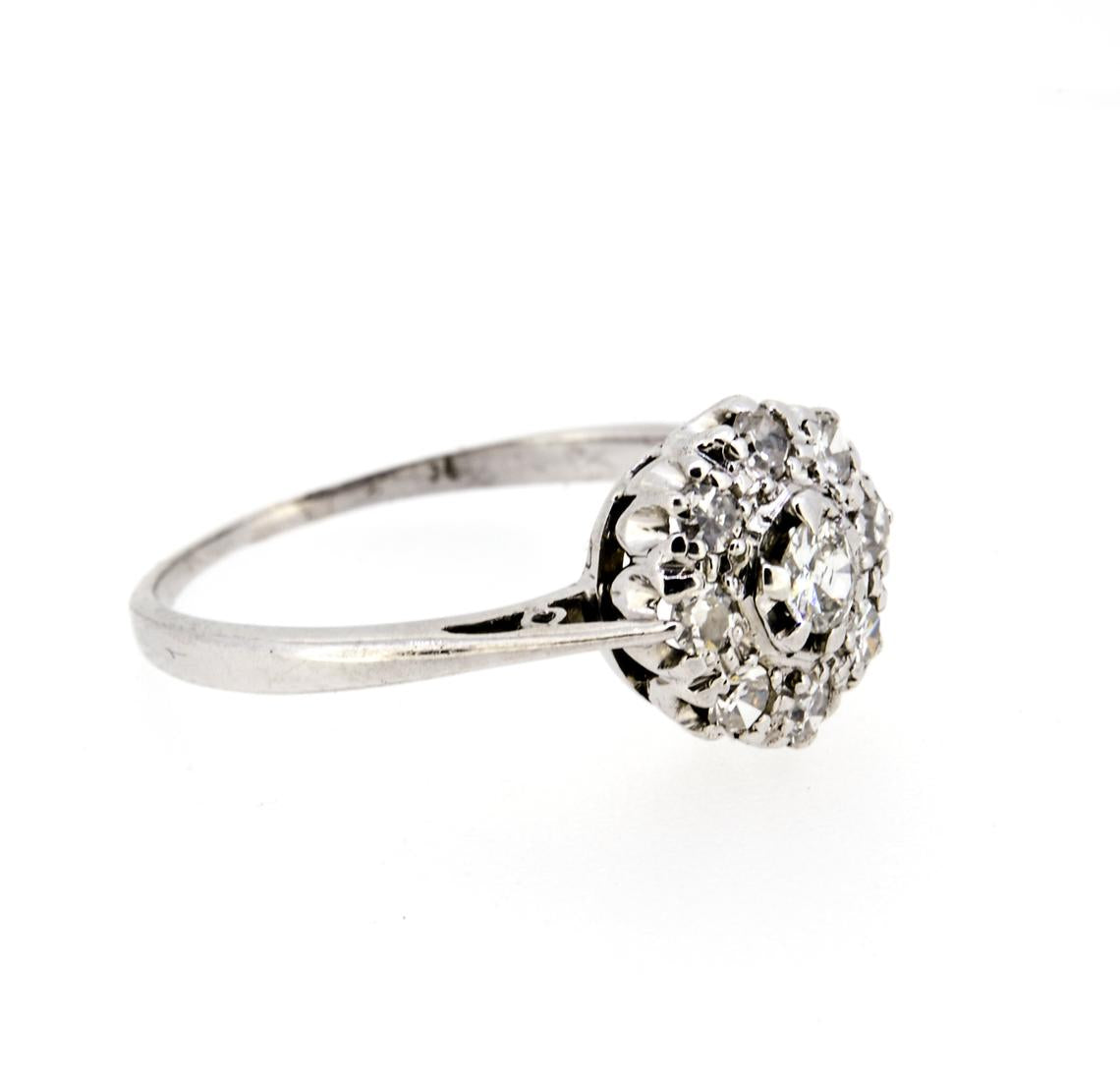 White Gold Nine Stone Diamond Cluster Ring
