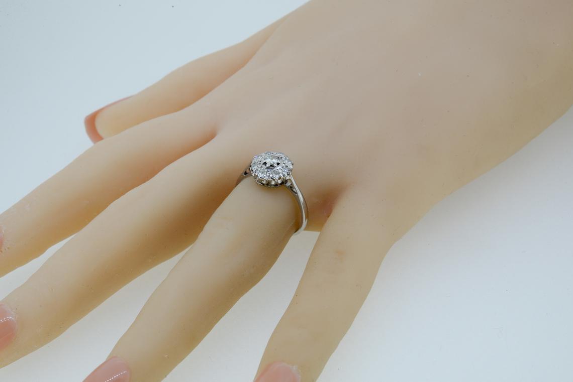 White Gold Nine Stone Diamond Cluster Ring