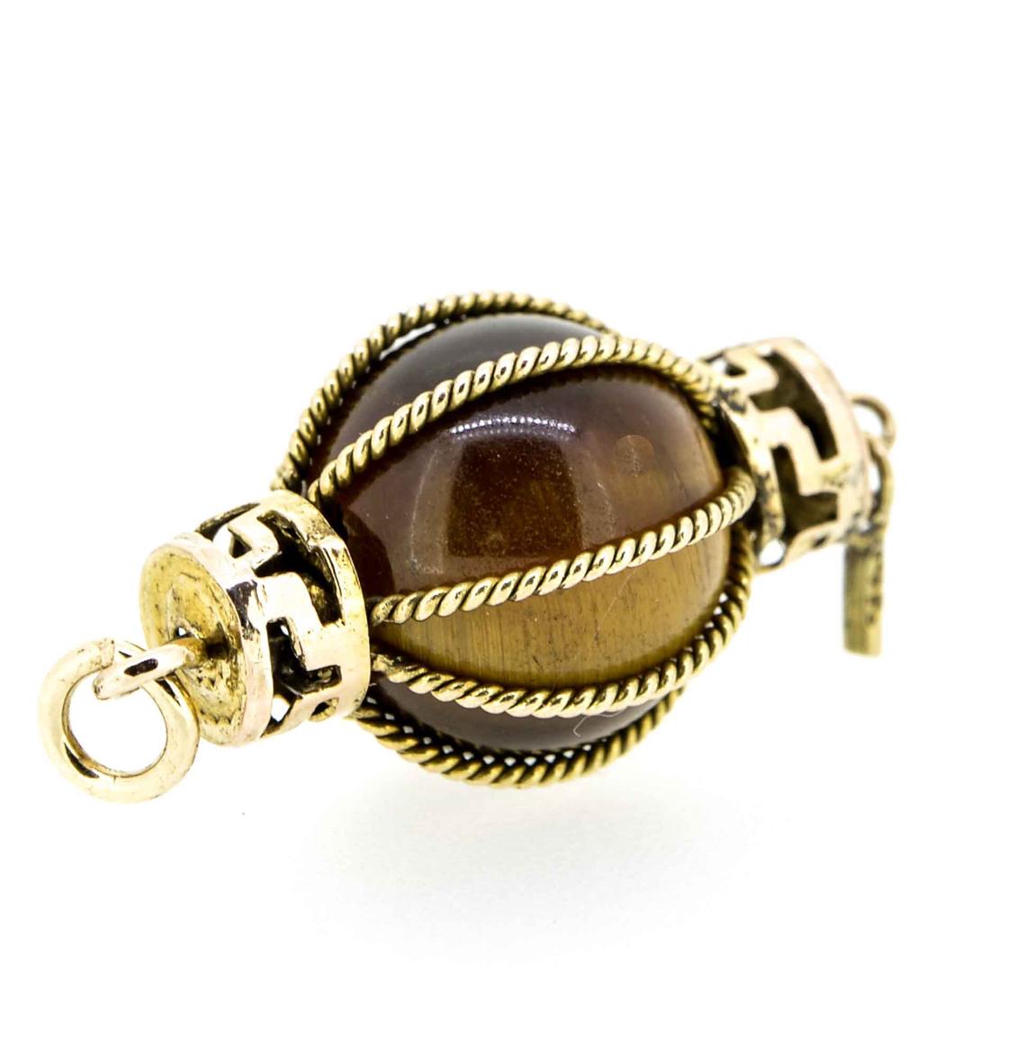 1960s 14ct Yellow Gold Tiger's Eye Chinese Lantern Charm/Pendant