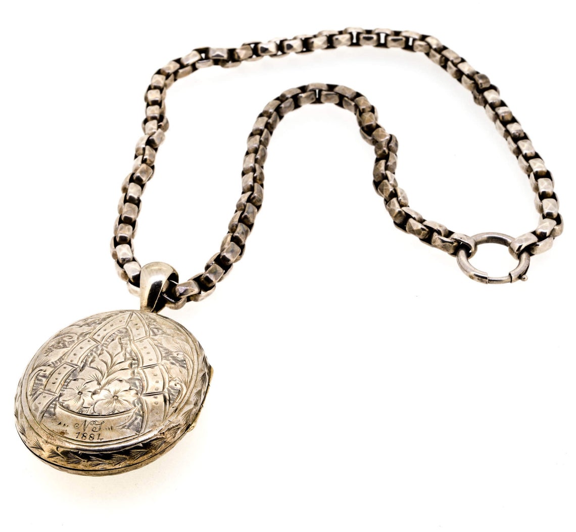 Victorian Silver Locket And Chain