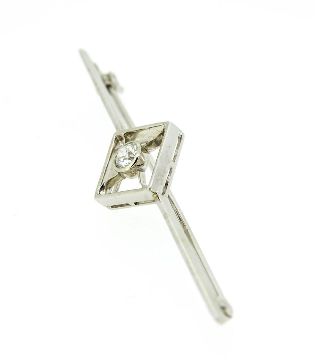 Art Deco 18ct White Gold Diamond Bar Brooch