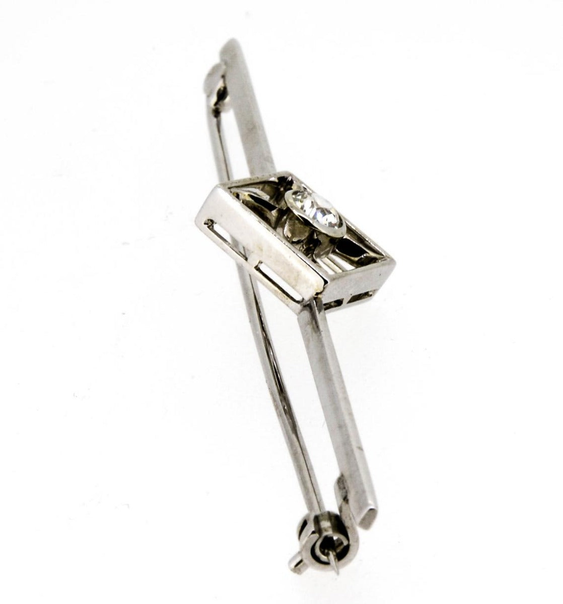 Art Deco 18ct White Gold Diamond Bar Brooch