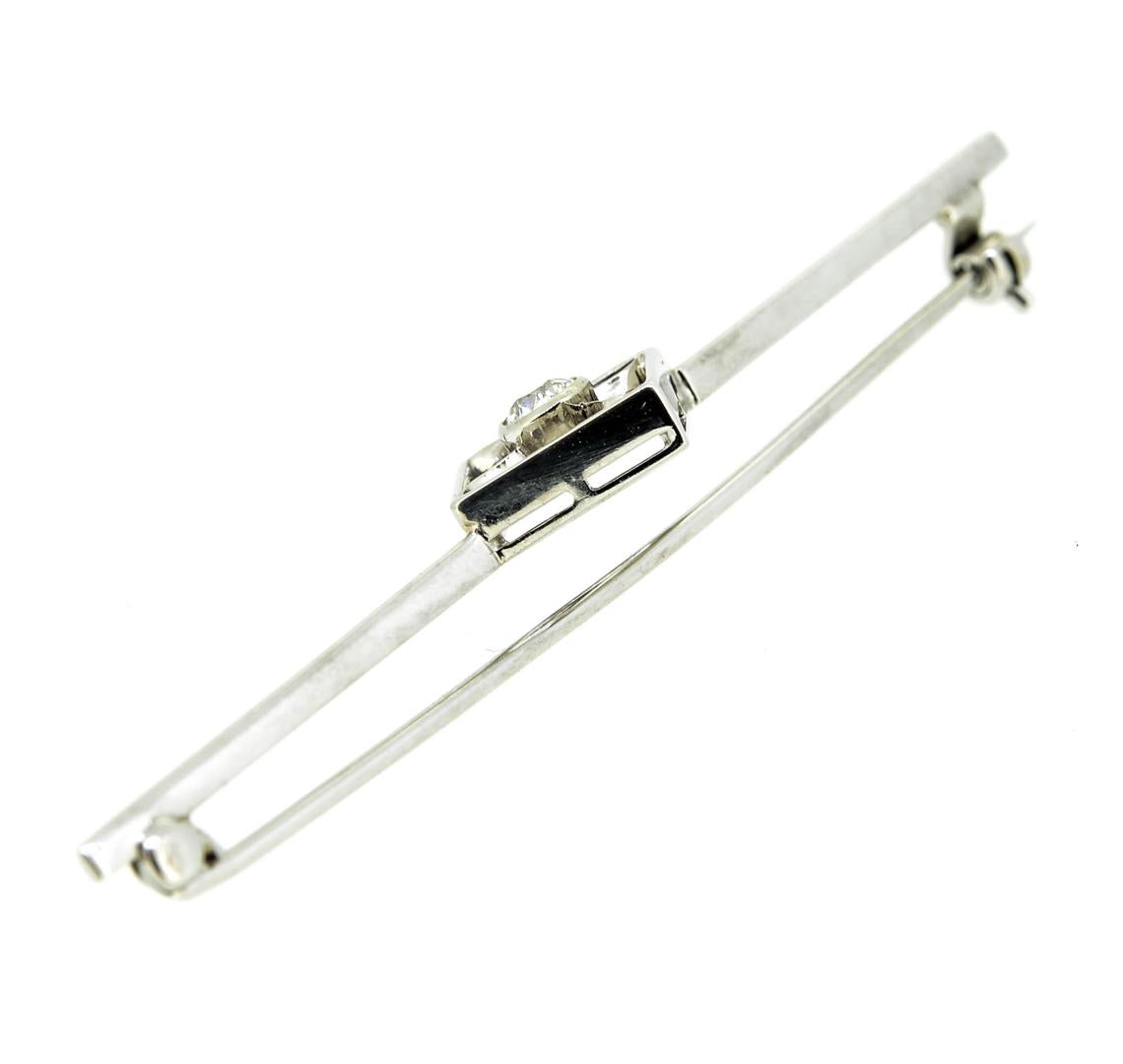 Art Deco 18ct White Gold Diamond Bar Brooch